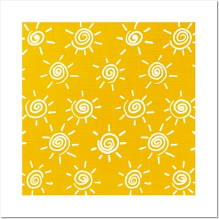 Mustard Tribal Sun Pattern Posters and Art